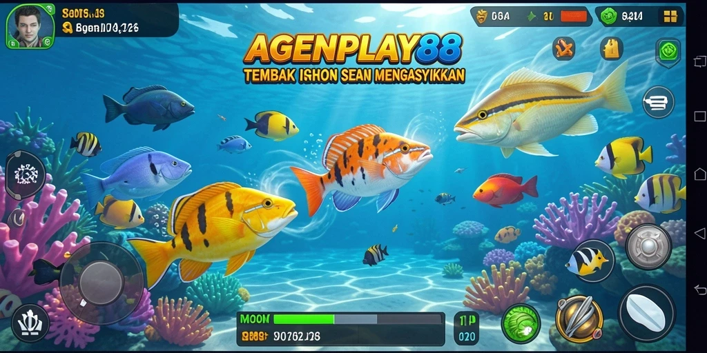 Tampilan gameplay menembak ikan yang seru dan penuh warna.