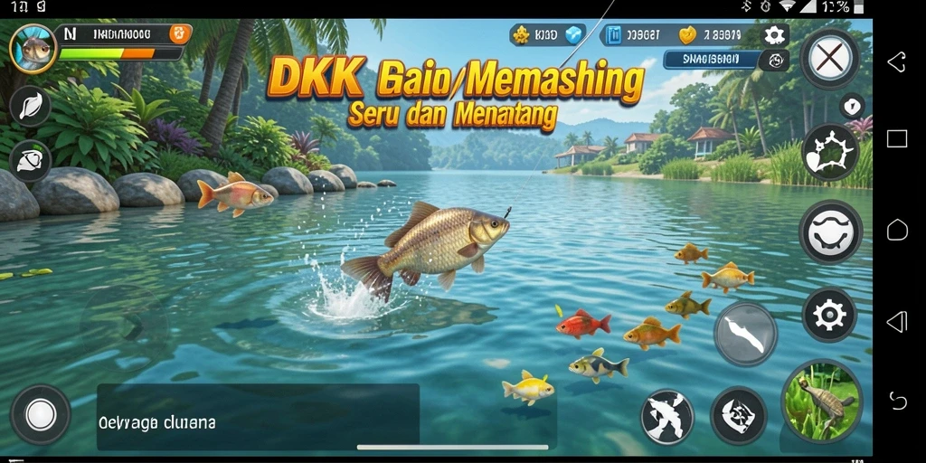 Gameplay DKK yang menampilkan aksi memancing seru di berbagai lokasi.