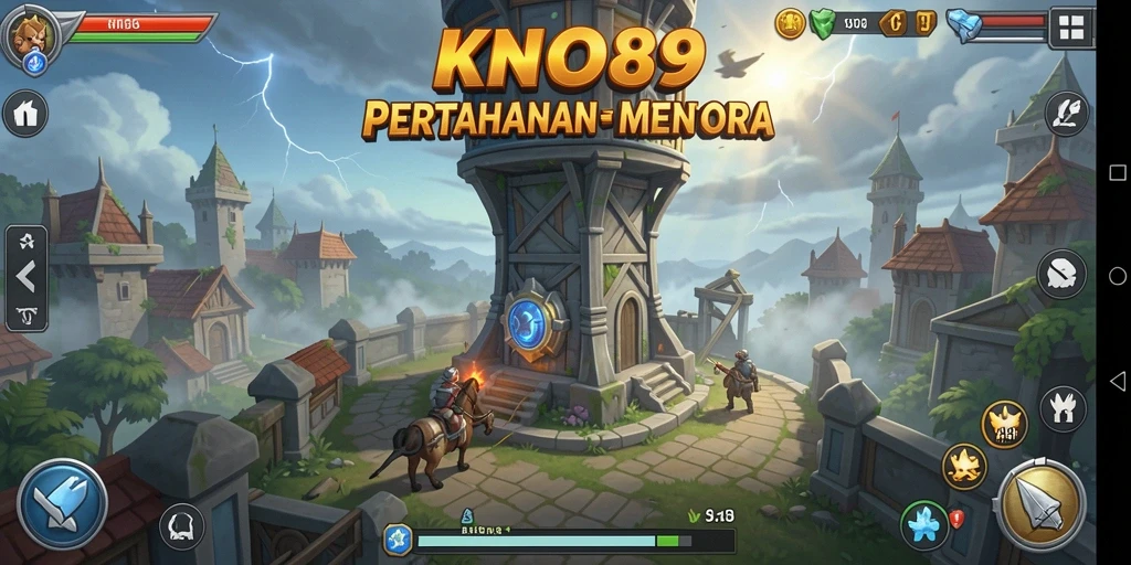 Tampilan gameplay KNO89 yang epik dalam Tower Defense.