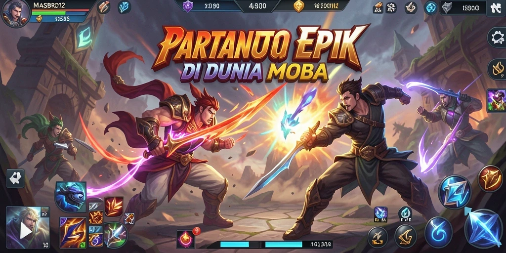 Tangkapan layar menampilkan pertarungan di arena MOBA yang intens.