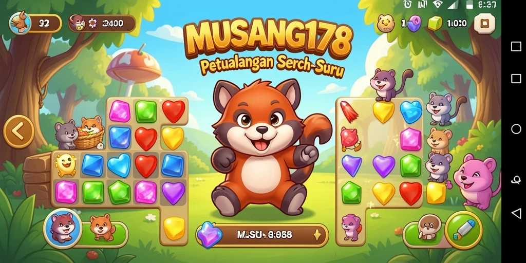 Screenshot gameplay MUSANG178 dengan tampilan permata match-3.