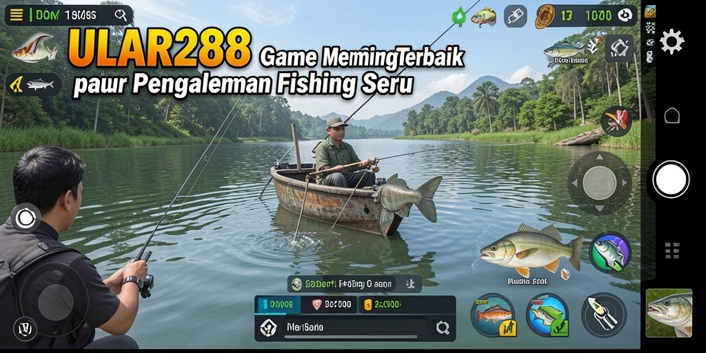 Tampilan gameplay ULAR288 dengan suasana pemandangan memancing yang memukau.